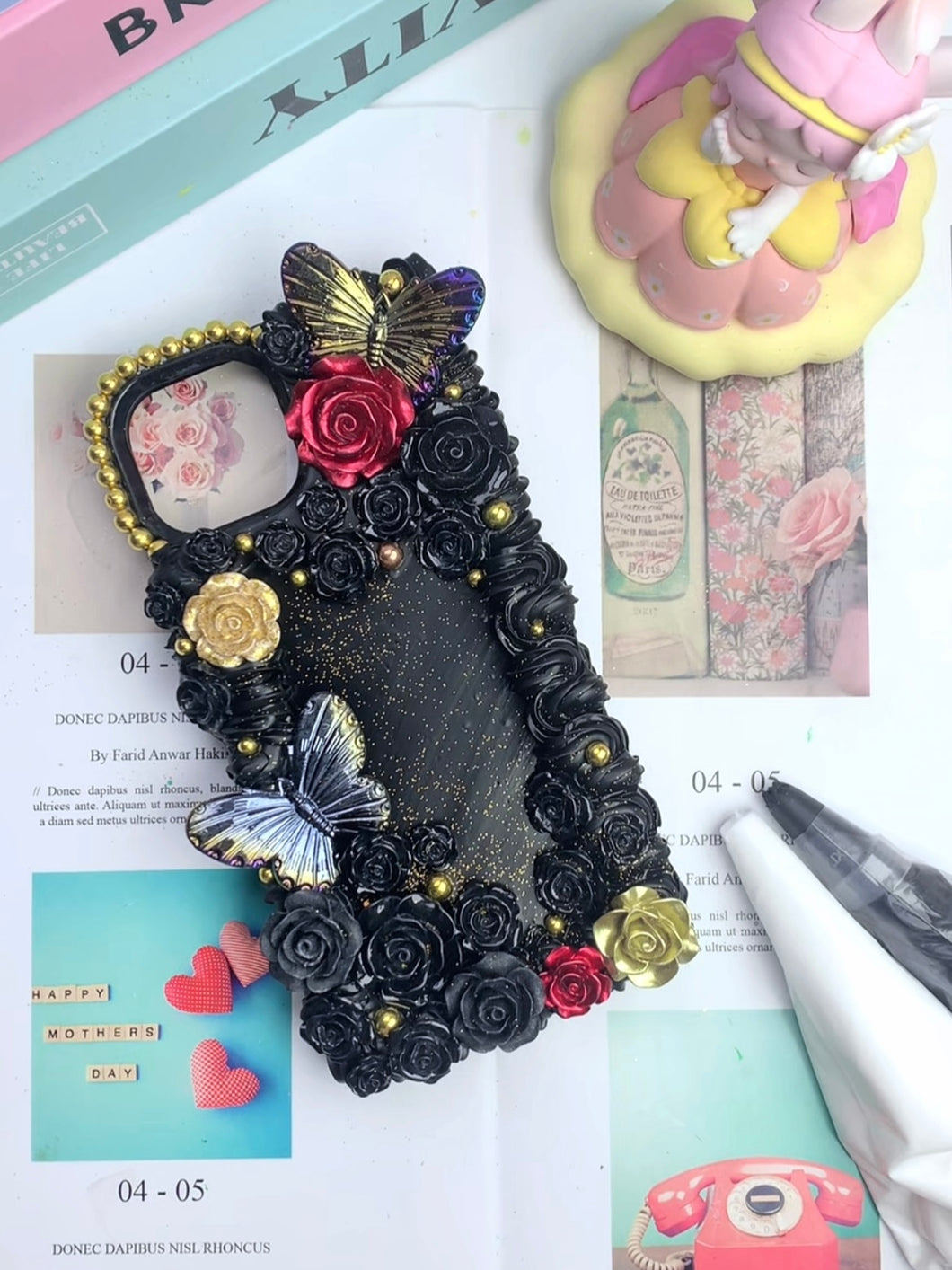 Black Rose Garden Baroque Decoden Phone Cases For Any Phone Model