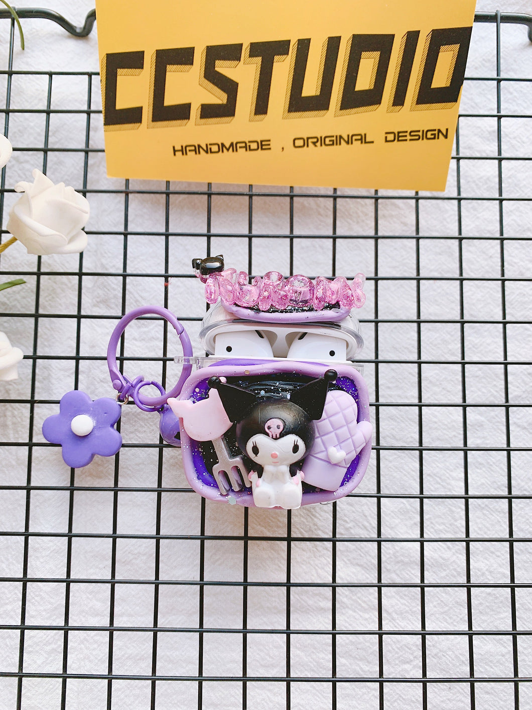 Sanrio Kuromi Decoden Earbud Case For Any Model with Keychain